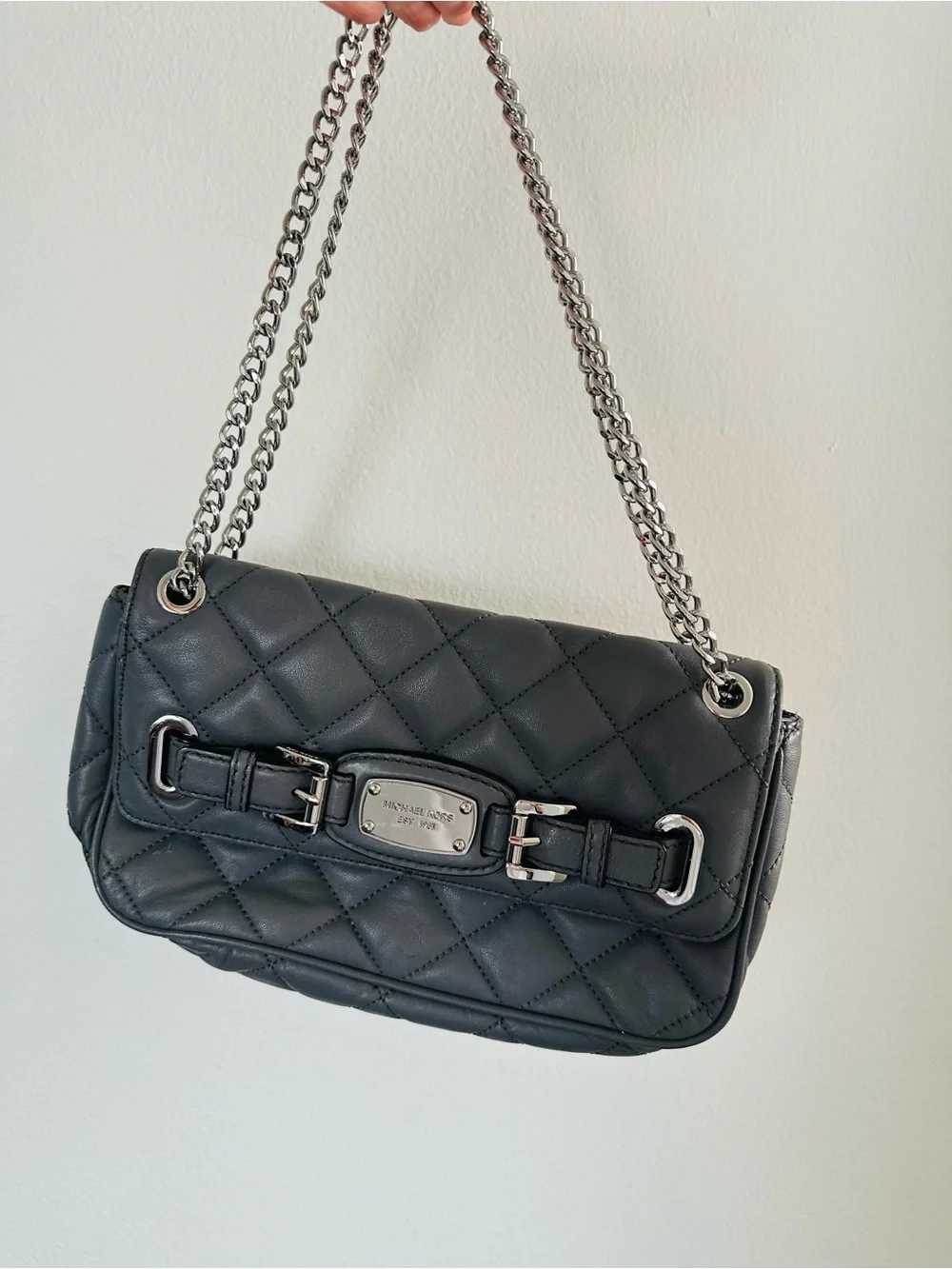 Michael Kors Quilted Grey Leather Shoulder Bag with Chain Strap